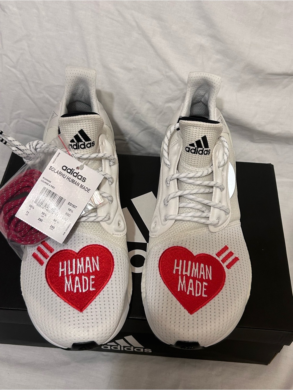 adidas White Sneakers with Red Heart Patch